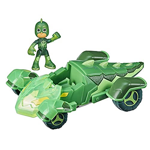 PJ Masks Toys Glow & Go Gekko-Mobile, Light Up Toy Cars, Includes Gekko Action Figure, Preschool Toys, Superhero Toys for 3 Year Old Boys and Girls and Up,Green