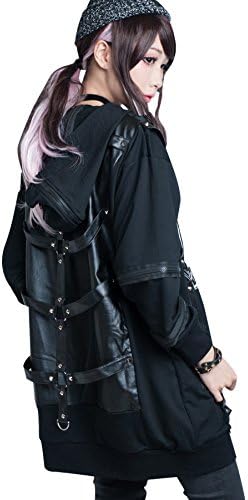 JPL Punk Heavy Rock Romancing Demon Spawn Leather Strap Chain String Hoodie【JAG0062】 (Black)
