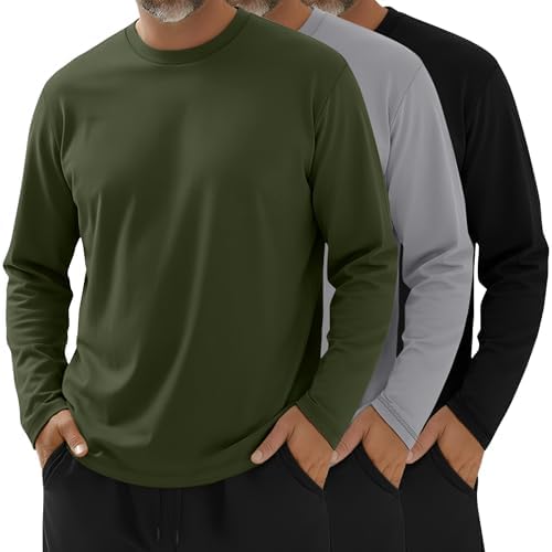 Real Essentials 3 Pack: Men's Cotton Long Sleeve Crew Neck T-Shirt