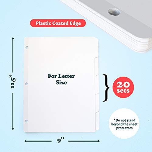 3 Ring Binder Dividers with Tabs (20 Sets) x 5 Tab Dividers for 3