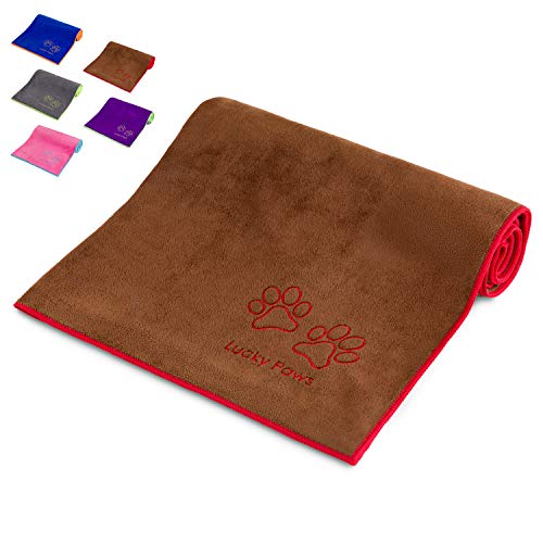 Lucky Paws® Dog Towel – Extra Large 140 x 70cm - UK Based Seller - Super Absorbent Microfibre Towel - Fast Drying - Super Soft - Premium Pet Towels (Pack of 1, Brown)
