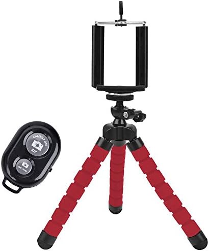 Universal Compact Tripod Stand - Remote Included - Flexible Octopus Cell Phone Camera Selfie Stick Tripod Mount for Smartphone / Digital Camera / GoPro Hero (Red)