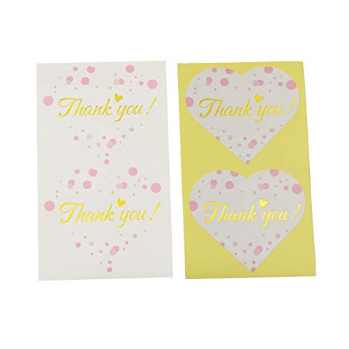 Thank You Stickers Gold Foil Labels, Heart Shape Decorative Stickers for Thank You Cards, Packages, Gifts, Wedding, 75-Pack(Gold Foil(White+Pink))