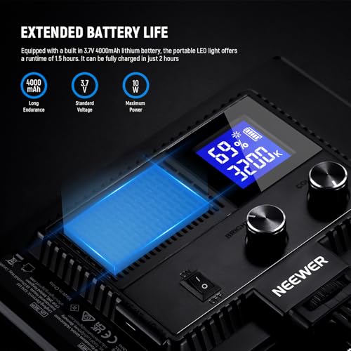 NEEWER 9" LED Panel Light, Dimming Lights for DSLR Camera with Mini Tripod, 4000mAh Battery, USB Type C Ports, 3200K~5600K CRI95+ 600Lux for Photography, Video, Streaming, NL-116AI