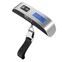 [Backlight LCD Display Luggage Scale]Dr.Meter 110lb/50kg Electronic Balance Digital Postal Luggage Hanging Scale with Rubber Paint Handle,Temperature Sensor, Silver/Black, 1 Pack