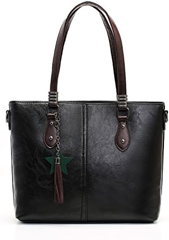 Women Fashion Handbag Genuine Leather Tote Shoulder Bags Soft Bag (Black and white)