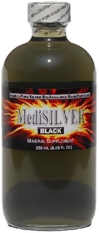 MediSILVER BLACK (20 ppm 99.99+% Pure Bioavailable Colloidal Silver) - 250 mL (8.45 Fl Oz) Glass Bottle