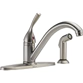 Delta Classic Brushed Nickel Kitchen Faucet with Side Sprayer, Contemporary 4 Hole Kitchen Sink Faucet, Single Handle, Stainl