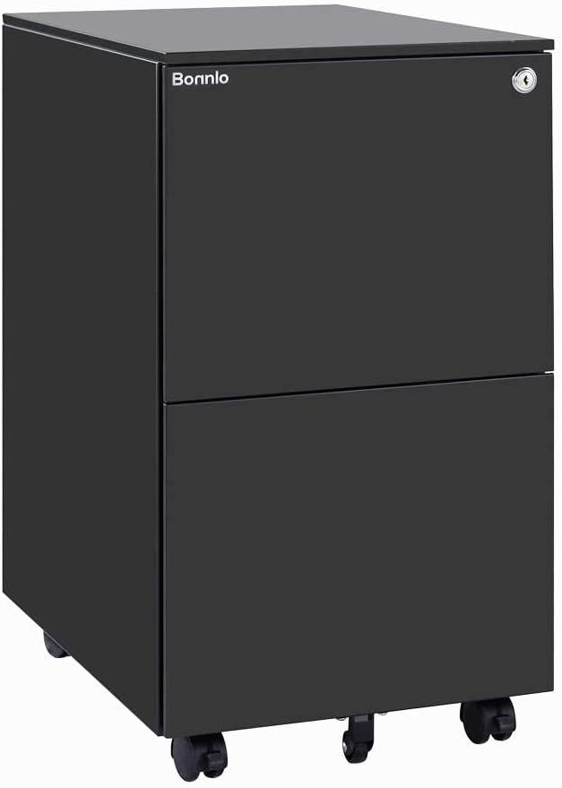 Amazon Com Bonnlo 2 Drawer Metal Filing Cabinet With Lock Under Desk Office Drawer Cabinet Black Office Products
