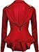 FashionMark Womens Spikes Studded Crop Peplum Frill Button Blazer Jacket Coat Red