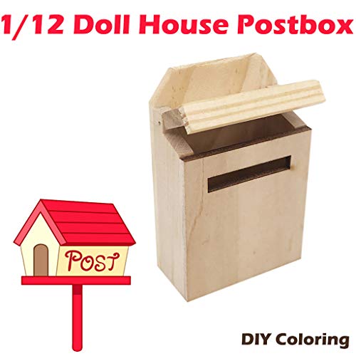 image for Kasien Dollhouse Accessory Mini Postbox, Miniature Wooden Outside Lett