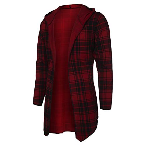 MIS1950s Men Splicing Hooded Trench Long Coat Stylish Plaid Cardigan Jacket - Thumbnail 6