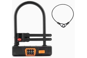 Bike U Locks Heavy Duty Anti Theft for Motorbike, Escooter, Motorcycle with 1.2M Steel Cable 4-Digit Resettable Combination