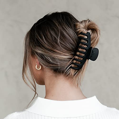 2PCS Black Hair Claw Clips, 4.3 inch Large Matte Black Hair Claws, Fashion Hair Barrettes for Women, Strong Hold Hair Accessories for Girls Thick Long Heavy Hair