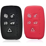 Massimiliano Incas 2pcs Dobrev 5 Buttons Silicone Smart Key Case Rubber Cover Skin Fob Holder for Land Rover Range Rover Evoque Sport Vogue Discovery Freelander Remote Key (Black and red)