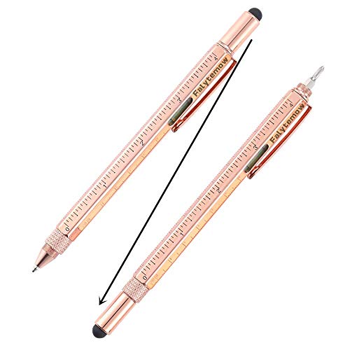 Falytemow 6 in 1 Multifunction Tech Tool Ballpoint Pen with Ruler Level Stylus and Two-Head Screwdriver Funny Pens Best Friend Gifts (2pcs Rose Glod) - Thumbnail 5