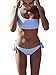Shele Womens Two Piece Swimsuits One Shoulder Sexy Stripe Low Waist Bikini Set (Blue, L)