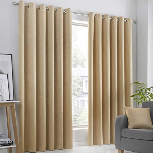 Fusion Strata Woven Eyelet Lined Curtains, Ochre, 66 x 90 Inch, 100% Polyester, W168cm (66") x D228cm (90")