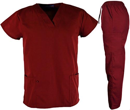 Green Town Unisex Men &amp; Women V Neck Medical Scrubs Top And Bottom Set (Medium, Wine ( Burgundy))