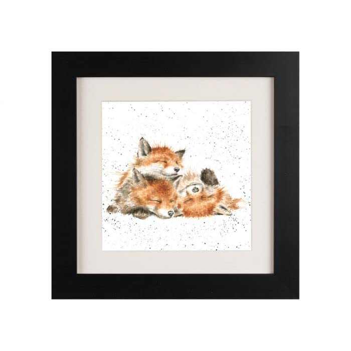 Wrendale Designs Afternoon Nap Fox Cubs Framed Picture in Black Frame