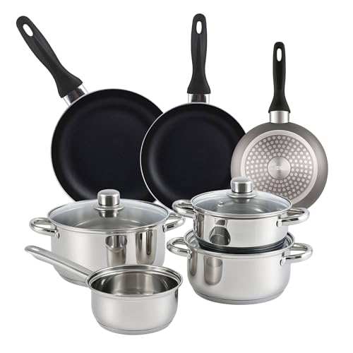 Bistro Series Set de Batería de cocina de 7pc en acero inoxidable + 3 Sartenes Ø16Ø20Ø24cm Gris metalizado en aluminio prensado
