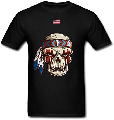 Native American Big Chief Skull With US Flag Feather Graphic Men's Unisex T-shirt 064 (Black, XXX-Large)