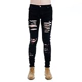 Mens Punk Hipster Hole Skinny Denim Slim Biker Ripped Jeans Street Wear 34