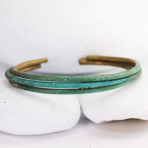 Blue Patina Aged Cuff, Women's S, Handmade Bronze Cuff with Turquoise Patina - Thumbnail 5