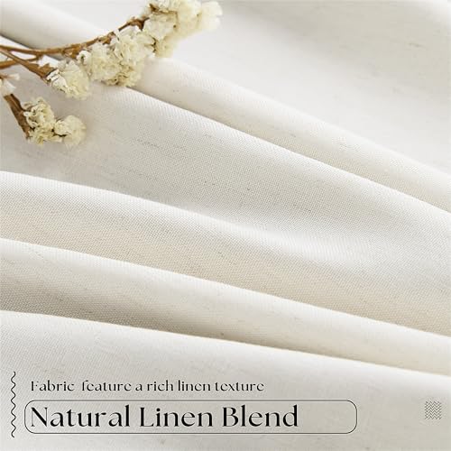 TWODRAPES 102 Inches Long Pinch Pleated Linen Blackout Curtains for Bedroom | Memory Trained Shape, 100% Blackout Light Blocking Curtains, for Living Dining Room, Natural Cream Farmhouse, with Back Tab