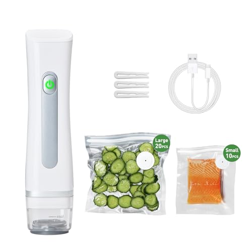 Vacuum Sealer For Food,Powerful Handheld Vacuum Sealer Machine With 30 Reusable Vacuum Bags,Portable Food Sealer,Automatic Power Off White
