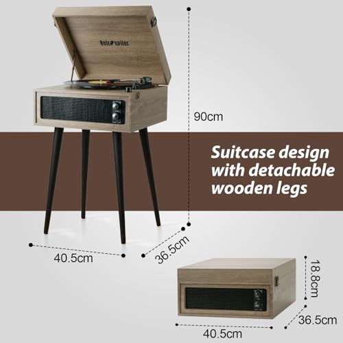 3 Speed Turntable, Bluetooth Disc Turner with Built-in Speakers and Detachable Legs, USB Playback and Vinyl USB Recorder, Oatmeal