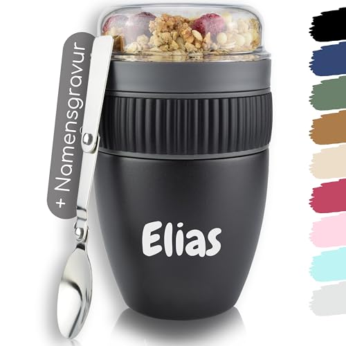 Milu Müslibecher mit Gravur personalisiert - als Geschenk-Idee Ostern Vatertag Muttertag Weihnachten Einschulung Mitarbeiter Geburtstag Frauen und Männer Mama P