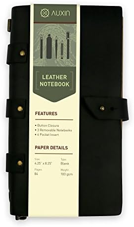 Leather Notebook / Journal with refillable blank, unlined pages. Great Travel Sketchbook for drawing, writing, journaling and more. (Black)