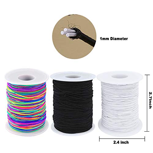 RoomDiary 3 Roll 1 mm Elastic Cord Beading Threads Stretch String Fabric Crafting Cords for Jewelry Making 100 Meters/Roll (3 Roll)