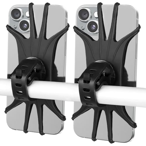 VOVIGGOL Bike Phone Mount 2 Pack, Universal Motorcycle Phone Holder for Bike, 360°Rotation Silicone Bicycle Phone Holder Handlebar Phone Mount Compatible with iPhone, Samsung, All Smartphones
