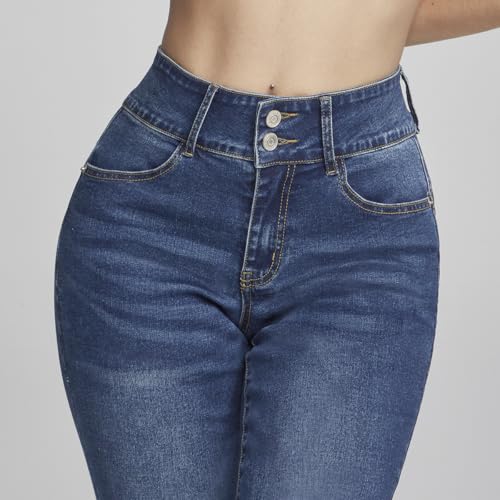 Seven Jeans Pantalón de Mezclilla para Mujer, Skinny Push Up, Cintura Alta, Pretina Ancha, Azul Modelo 1170STMEI