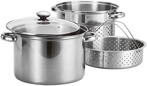 4 Pcs Stainless Steel Pasta Cooker Set - 8 Qt Stock Pot with Steamer Inserts