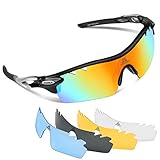 HODGSON Polarized Sports Sunglasses with 5 Interchangeable Lenses for Men Women Cycling Baseball Running Glasses, TR90 Unreakable - Black