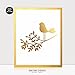 Bird on a Branch Gold Foil Print Wall Art Nursery Small Poster Girl Room Decor Little Birdie Metallic 5 inches x 7 inches A30