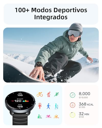 Parsonver Smart Watch for Men Women with Built-in GPS, 5 ATM Waterproof for Pool/Open Water, AMOLED Screen, 100+ Sports Built-in, Heart Rate and Sleep (Black, 42 mm)