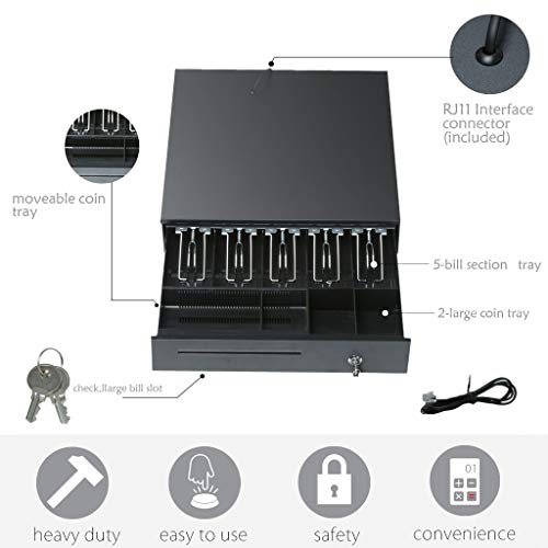 Nesee Cash Register Drawer Box Portable Money Lock Storage with Removable Tray, 5Bill/5Coin Works Compatible POS Printers Cash Box (Ship from US)