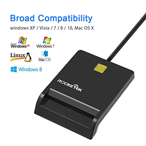 Type C Smart Card Reader, Rocketek DOD Military USB-C Common Access CAC Memory Card Reader Compatible with Windows XP/Vista/ 7/8/10, Mac OS X | RT-CSCR1 - Thumbnail 6