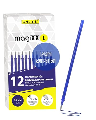 Online 12x Erasable Refill Cartridges Compatible with Legami Gel Pens magiXX L I Blue 0.7mm Line Thickness I Erasable Refill for Gel Pens I Refill Cartridges for Gel Roller with Erasable Ink