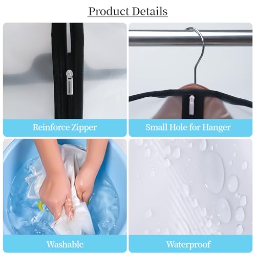 Niviy Garment Covers Dustproof Clothes Covers Moth Proof Coat Bag with Zip PEVA Translucent Dress Cover Waterproof Anti-mite Breathable Suit Protector 6pcs 60 * 100cm (Black)
