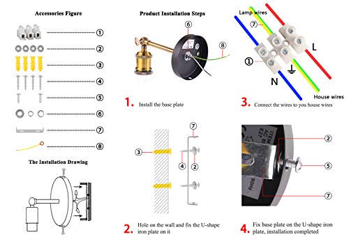 OurLeeme Vintage wandlampen, koperen kop industriële metalen wandlamp verstelbare retro messing lichtkop met E27-fitting… - Afbeelding 7