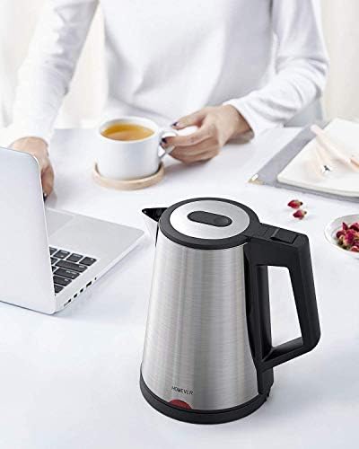 HOMEVER Bouilloire Électrique, INOX 1.7L Ébullition Rapide pour Le Thé, Acier Inoxydable,Arrêt Automatique, Bouilloire sans BPA, Protection Anti-ébullition à Sec,1800W[Classe Énergétique A+++]