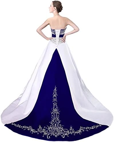 Edaier Women's Court Train Satin Wedding Dress Bride Gown