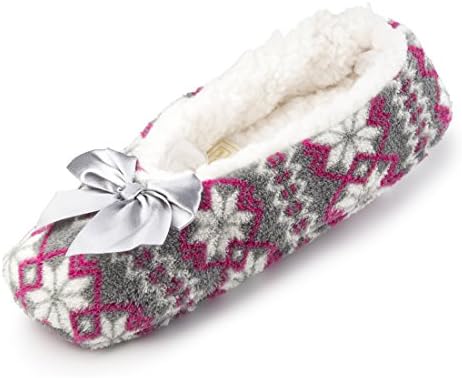 Fuzzy Fleece House Slippers for Girls w/Sherpa Lining | Comfortable Ballerina Indoor Shoes