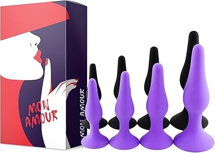 MON AMOUR Anal Plug - Medical Silicon Retractor - Male Female Sex Toy - Beginner Training Kit - Safe (with Flared Base) - Vagina - Set of 4 Dildo with Different Sizes