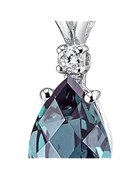 Collar colgante con diamante alejandrita recreado, 2.50 quilates, forma de pera en oro blanco 14 K